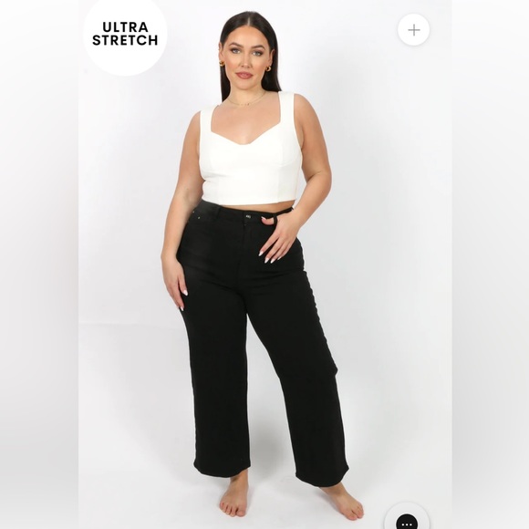 MOTHER Denim - FAYT THE LABEL Walker Denim Jeans in Black / wide leg, high waist, high stretch